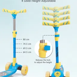fab n funky Kids 3 Wheel Kick Scooter with Led Wheels - Blue Yellow| Adjustable Height | Music | Lean-to-Steer | Foldable Design | Toy for 3 to 10 Yrs Boys & Girls| Sport Gift| Physical Activity image 3