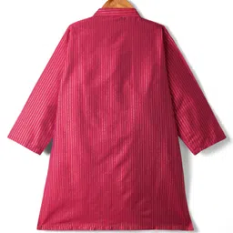Babyhug Woven Full Sleeves Kurta Dhoti Set with Stripes - Dark Pink image 3