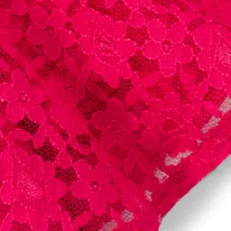 Hola Bonita Knit Half Sleeves Dress with Belt Lace Detailing & Bow Applique - Dark Pink image 3