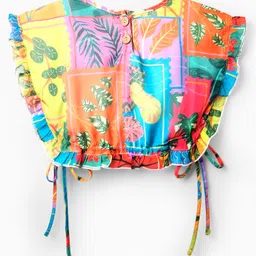 OLLINGTON ST. Georgette Tropical Theme Printed Frill Sleeves Top & Pants Set - Multicolor image 4