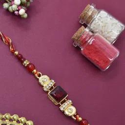 MEIRA JEWELLERY Gold-Plated American Diamond Studded Thread Rakhi-picture-51