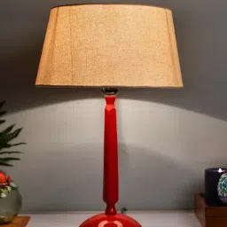 Homesake Red Cubist Aluminium Table Lamp With Khadi Drum Shade (Bulb Included) - Set of 1-picture-32