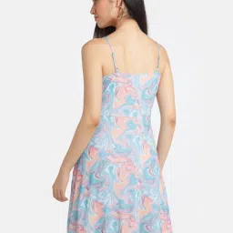 Zink London Blue & Peach Printed A-Line Dress image 2