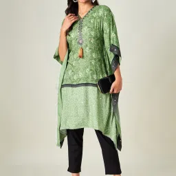 The Kaftan Company Green Bandhani A Line Kaftan Kurta image 4