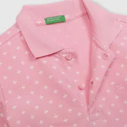 United Colors of Benetton Kids Pink Cotton Printed Polo T-Shirt image 3
