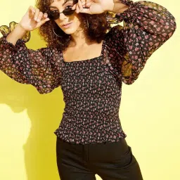 Anvi Be Yourself Black Floral Print Top image 1