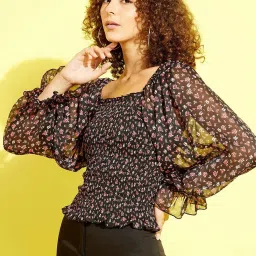 Anvi Be Yourself Black Floral Print Top image 3