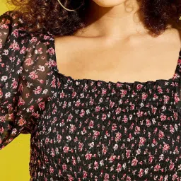 Anvi Be Yourself Black Floral Print Top image 5