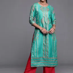 Indo Era Sea Green Printed Straight Kurta-image-41