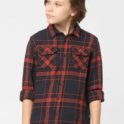 Jack & Jones Junior Navy & Orange Cotton Chequered Full Sleeves Shirt-picture-37