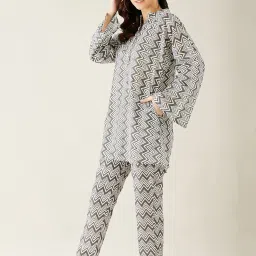 The Kaftan Company White & Grey Printed Kurta With Pyjamas image 3