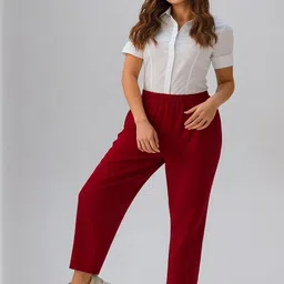 GAB Women Relaxed Fit Mid-Rise Cotton Trousers-image-38
