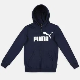 Puma Kids ESS FZ FL B Navy & White Cotton Logo Full Sleeves Hoodie image 1