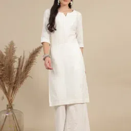 Aurelia Women's White Thread Embroidered Pure Cotton Straight Kurta-picture-28