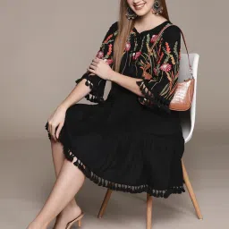 Ishin Black Embroidered A-Line Dress image 4