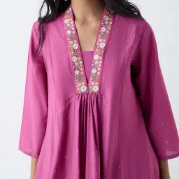 Utsa by Westside Pink Floral Embroidered A-Line Kurta image 4