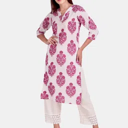 PAHNAZ Floral Printed V-Neck Straight Kurta-picture-19