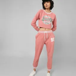 Only Pink Cotton Printed Mid Rise Joggers image 4