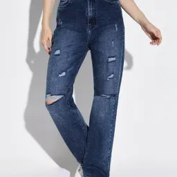 showoffff SHOWOFF Dark Blue Denim Distressed Mid Rise Jeans-picture-27