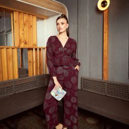 KASSUALLY Wine Printed Co-Ord Set-picture-38