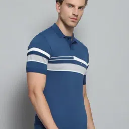 Monte Carlo Blue Linen Regular Fit Striped Polo T-Shirt image 4