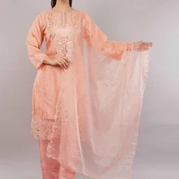 JIDI FASHION Women Embroidered Layered Sequinned Kurta with Trousers & With Dupatta-image-33