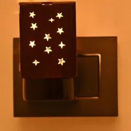 1ST TIME Brown Traditional Rectangle Shaped Star Wood Textured Wall Lamp image 2