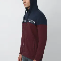 Van Heusen Denim Labs Maroon & Navy Blue Cotton Regular Fit Colour Block Hooded Sweatshirt image 3