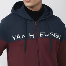 Van Heusen Denim Labs Maroon & Navy Blue Cotton Regular Fit Colour Block Hooded Sweatshirt image 4