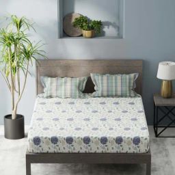 Bianca Denim Feel White & Blue Fabric 192 TC 150 GSM King Size Bedsheet With 2 Pillow Covers-picture-6