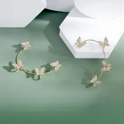 Vembley Gold-Plated Cubic Zirconia Studded Butterfly Shaped Korean Ear Cuff-picture-14