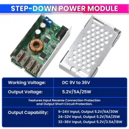 AmiciSolar DC Buck Converter 9-36 VDC 5 A/5.2 V/25 W Max Output Power with 4 USB Ports image 3