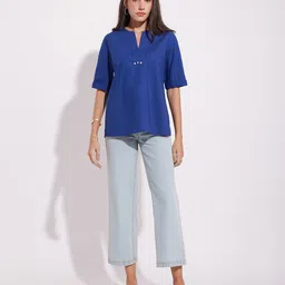 Pink Fort Women Solid Round Neck Cotton Top image 4