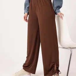 DressBerry Women Street Glam Ribbed Tie-up Detailed Relaxed Fit Trousers-image-95