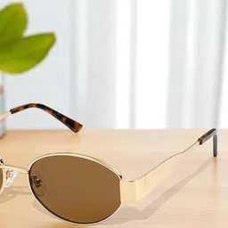 SPADEACES Unisex Aviator Sunglasses with UV Protected Lens GOLD BROWN OVAL image 2