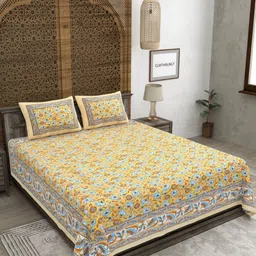 CLOTHOLOGY Yellow & White Floral 180 TC King Bedsheet with 2 Pillow Covers-image-23