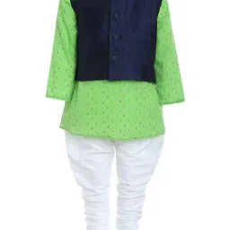 A Little Fable Kids Green & White Printed Kurta, Pyjama With Jacket-picture-18