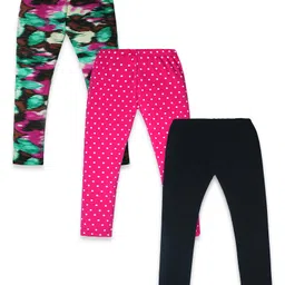 Nino Togs Cotton Lycra Pack Of 3 Marble & Polka Dots Printed Leggings - Multi Color-picture-16