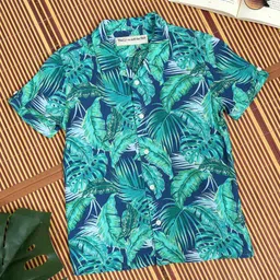 The Lion and the Fish Viscose Half Sleeves Tropical Theme Printed Shirt - Tropical Blue-picture-28