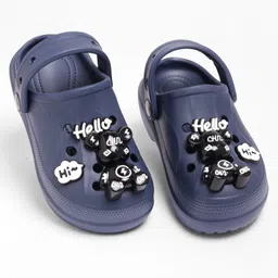 KIDLINGSS Teddy Bear Applique Detailed Perforated Clogs - Navy Blue image 1