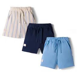 Bonfino 100% Cotton Knit Striped & Solid Shorts Pack of 3 - White Light Blue & Navy Blue-picture-17