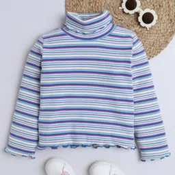 Aww Hunnie Cotton Blend Knit Full Sleeves Striped Turtle Neck Tee - Blue-picture-26