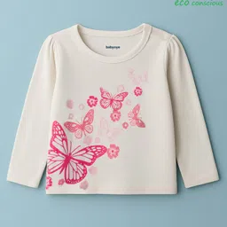 Babyoye 100% Cotton Solid Dyed Full Sleeves T-Shirt with Butterfly Print - White-picture-21