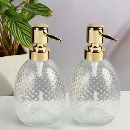 Kookee Transparent 2 Pieces Textured Glass Soap Dispenser-picture-31
