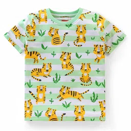 Babyhug Cotton Knit Half Sleeves Tiger Printed Night Suit - Green image 2