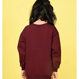 NUSYL Fleece Full Sleeves Look On The Bright Side Text Printed Oversized Sweatshirt - Burgundy image 3