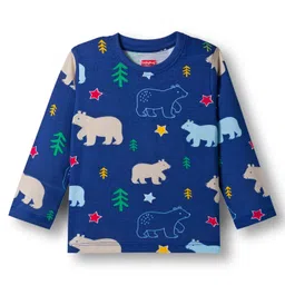 Babyhug Cotton Knit Full Sleeves Co-ords Night Suit With Animal Print - Navy Blue image 2