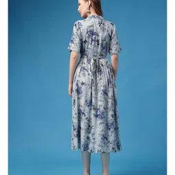 Zelena Rayon Woven Half Sleeves Floral Printed Maternity Dress With Front Open Nursing Access - Sky Blue image 3