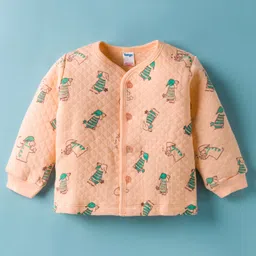 Tango Knit Full Sleeves Co-ords Night Suit With Animal Print - Peach image 2