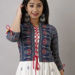 Jaipurite Women Print Maxi Ethnic Fit and Flare Dresses With Jacket image 4